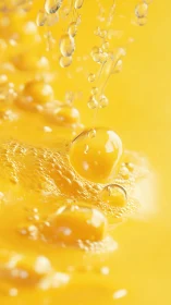 Close-up macro of yellow liquid surface with rising bubbles.