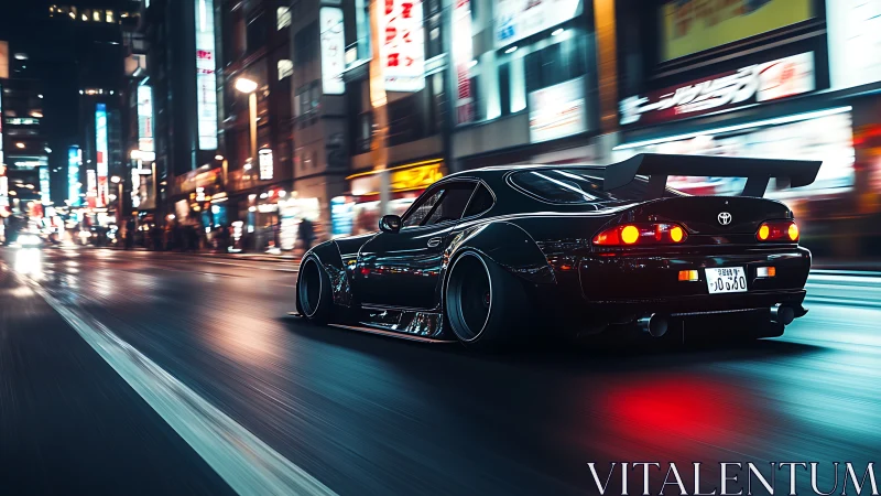 Modified black Toyota Supra MK4 night run in neon city streets