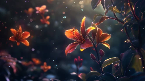 Luminescent Lilies with Bokeh: Deep Tonal Digital Rendering.