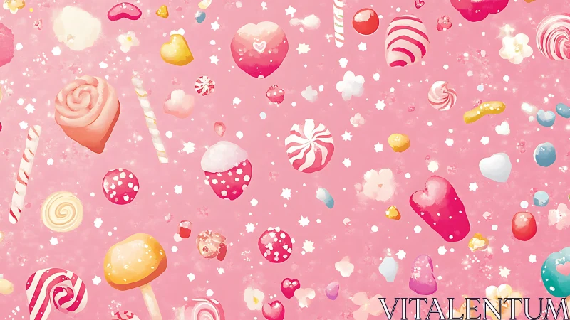 Confectionery Composition with Suspended Candy Elements in Rose Chromatic Field.