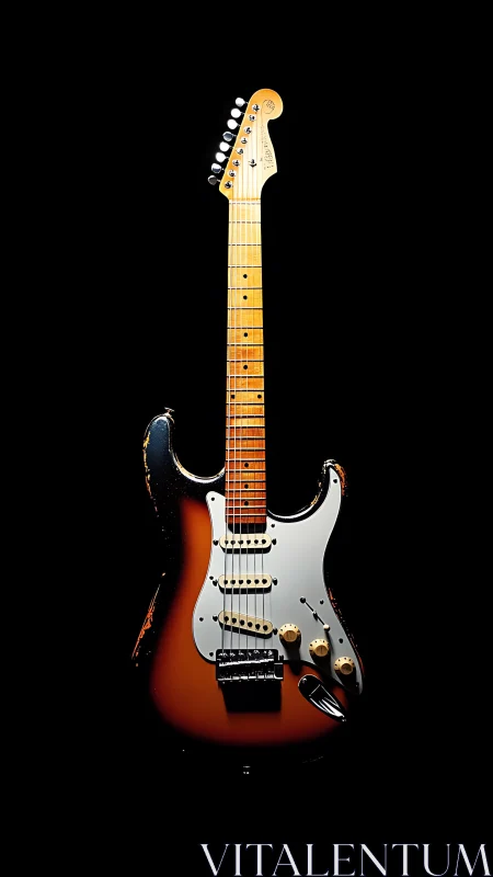 Sunburst electric guitar isolated on dark studio background.