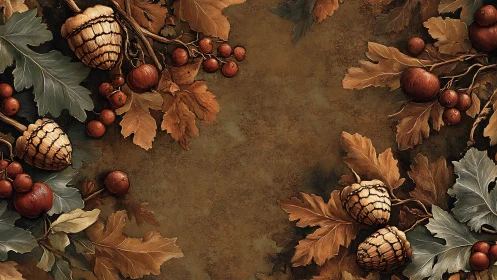 Rustic harvest wreath of acorns, copper leaves, and berries.