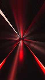 Symmetrical red-lit tunnel recedes with strong linear depth