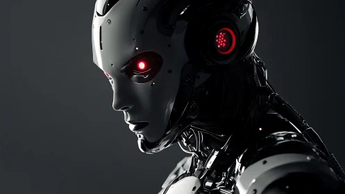 Cybernetic humanoid profile renders polished chrome exoshell