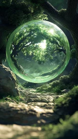 Luminescent Spherical Biome Encased Within Arboreal Canopy.