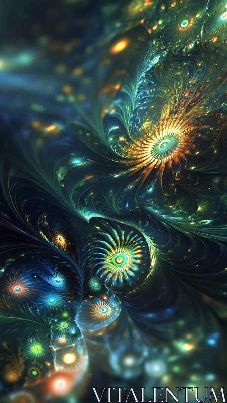 Spiraling cosmic blooms in luminous fractal currents.