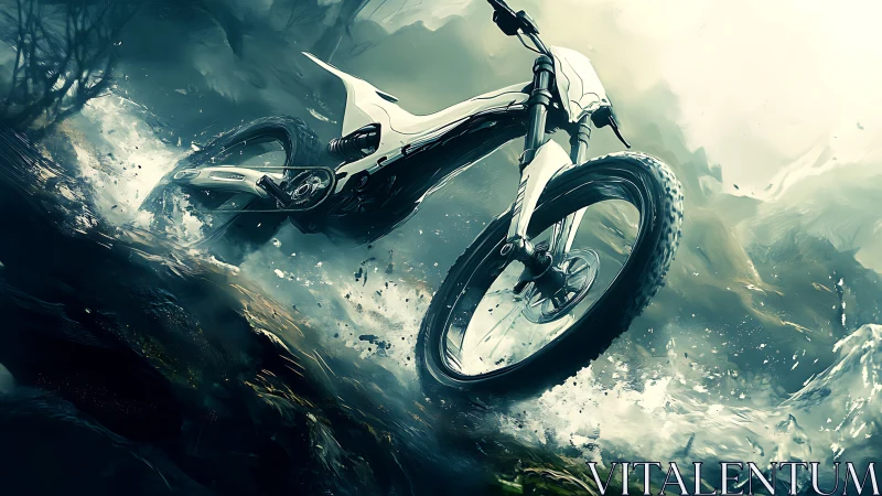 Digital rendering shows a mountain bike traversing wet terrain