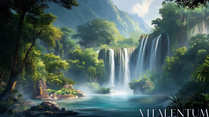 Dense tropical gorge with multi tiered waterfalls and pool.