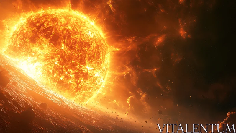 Stellar corona engulfs fractured planet with incandescent plasma