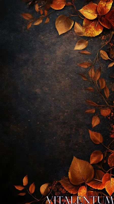 Autumn leaves frame on dark textured background layout.