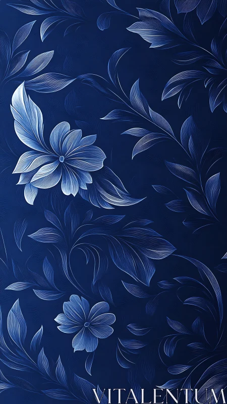 Elegant blue floral pattern creates refined decorative depth