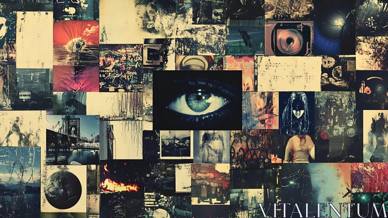 Central surveillance eye anchors grunge digital photo mosaic