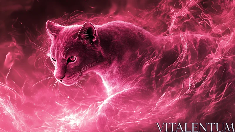 Neon Felid Silhouette Rendered in Luminescent Plasma Particle Field