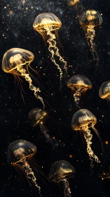 Golden starlight jellyfish drifting through velvet midnight.