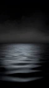 Midnight hush over silver-black whispering water horizon.