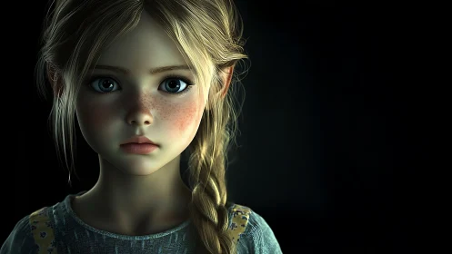 Young blonde girl rendered in moody cinematic 3D light