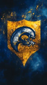 Grunge-rendered ram helmet emblem anchors shield-shaped crest