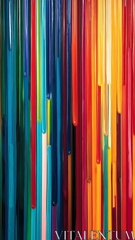 Vertical chromatic drip abstract with layered gloss bands.