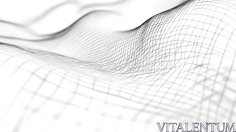 Flowing wireframe grid forms abstract digital landscape