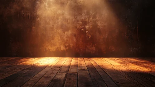 Directional spotlight illuminates textured wooden floor and wall