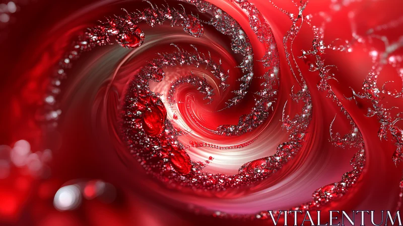 Red spiral fractal with reflective highlights and gradients.
