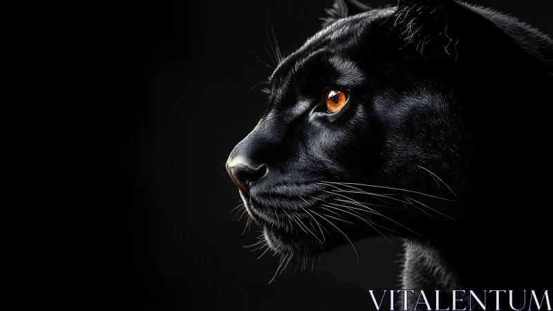 Melanistic Feline Profile: Luminous Amber Ocular Features Against Darkness.