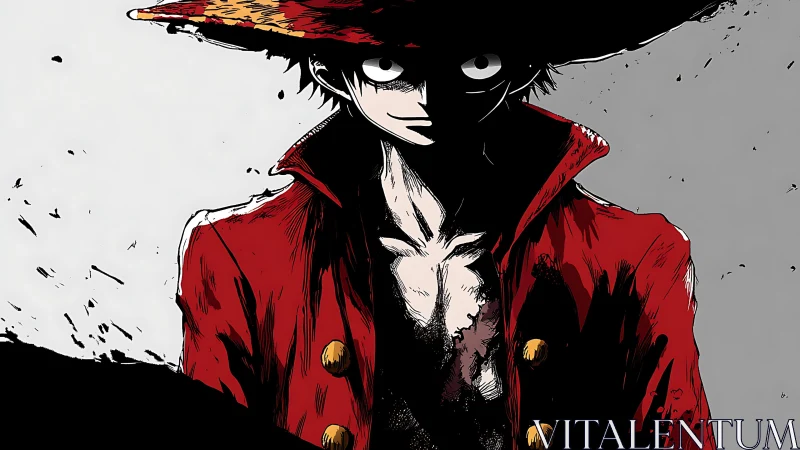 Shadowed pirate hero in red coat facing quiet storm.