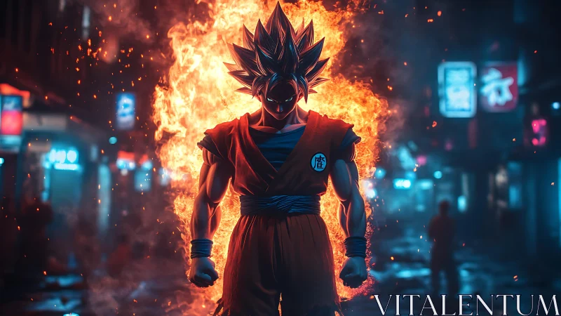 Supercharged warrior silhouette in incendiary urban aura.