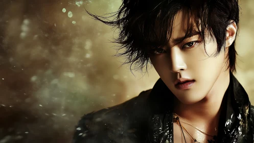 Moody digital portrait renders dramatic male character gaze