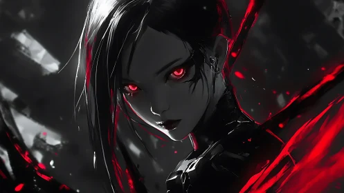 Mysterious red eyed warrior emerging from the neon shadows.