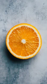 Vibrant orange cross-section on cool mottled backdrop.