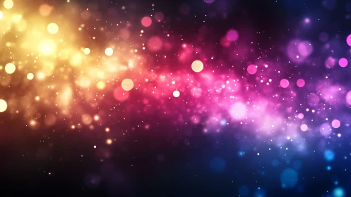 Vibrant bokeh light trail in multicolor cosmic gradient.