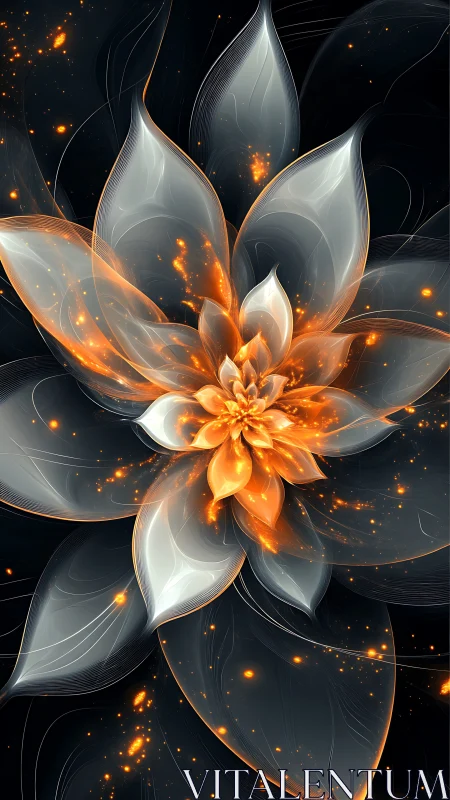 Glowing fractal flower unfolds in radiant cosmic darkness