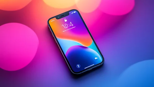 Vibrant smartphone displaying colorful gradient lock screen.