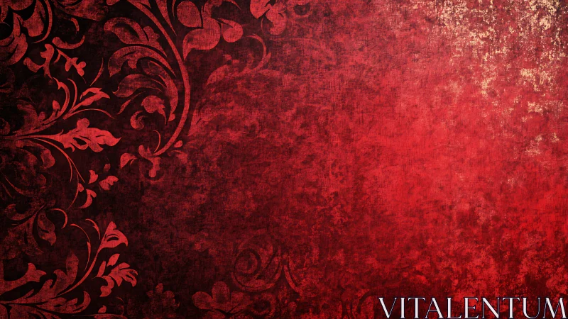 Red grunge background with floral ornamental border pattern.