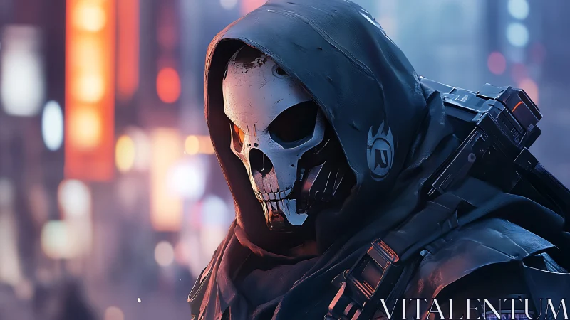Neon ghost operative stalks the rain-slick cyber city night