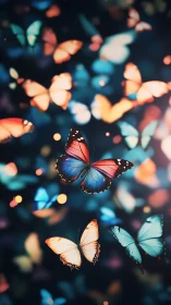 Radiant butterflies drift through a dreamy bokeh night.