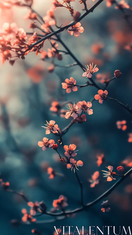Coral Blossoms Dancing on Twilight Branches.