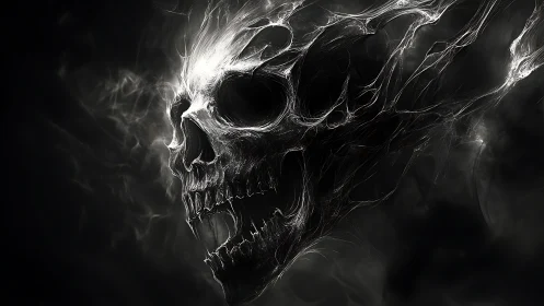 Spectral Skull Study in Monochrome Digital Abstraction.