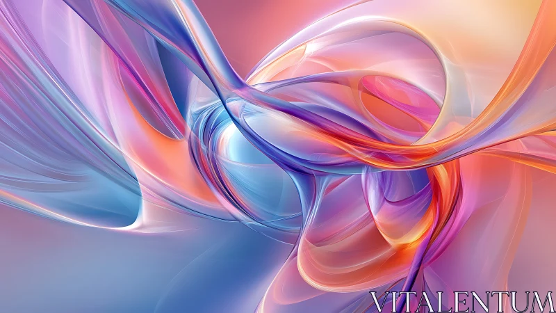Luminous swirling ribbons merge in soft pastel gradients.