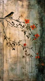 Quiet bird composes a fragile song on painted evening air