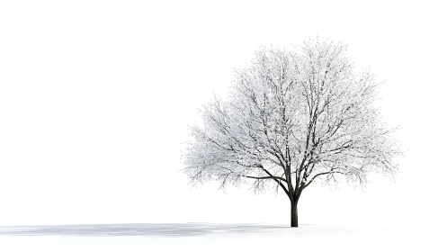 Solitary frosted tree in minimalist winter landscape.