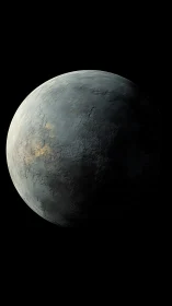 Rocky grey planet rendered against deep black space