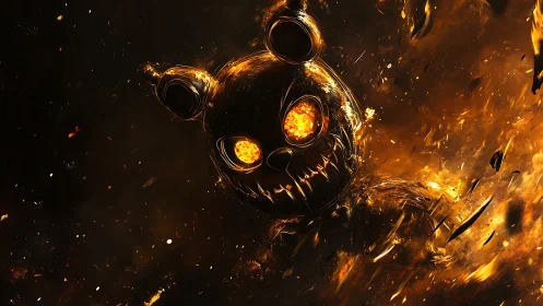 Molten spectral bear-head entity in incandescent particle storm.