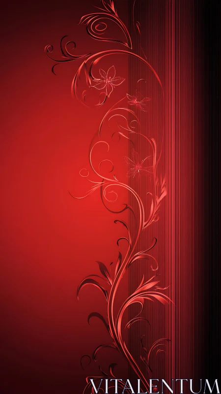 Red floral vector scrolls intersect with vertical gradient lines