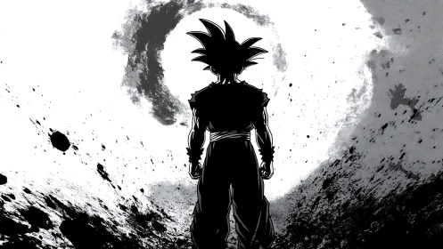 Silhouetted anime warrior confronts a swirling ink storm