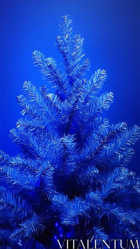 Electric blue Christmas tree glows against vivid backdrop