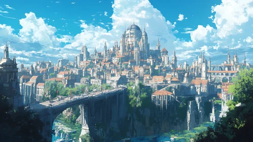Elevated cliffside fantasy capital with domed citadel and bridge network