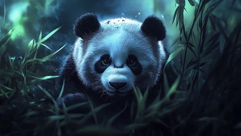 Nocturnal bamboo habitat study of bioluminescent-lit panda.