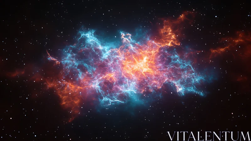 Electrified cosmic nebula glows in vivid orange and cyan light
